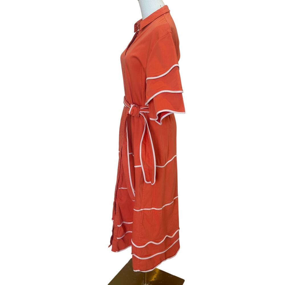 Alexis Orange Midi Shirt Dress XL Bright Feminine Career Fit flare Designer $575 - Picture 10 of 13